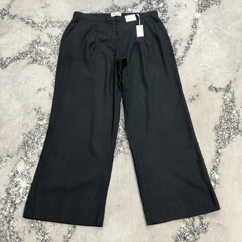 Abercrombie & Fitch Linen Blend Wide Leg‎ Pants Black Size 32 Regular NWT